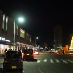 ライトアップ後の野幌駅前ロータリー