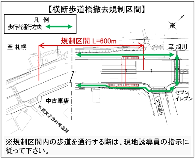 新野幌横断歩道橋撤去規制区間