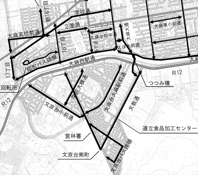 大麻文京台地区 道路名称地図