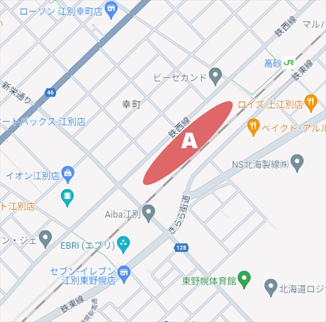 鉄道林「野幌2号林地」の場所地図