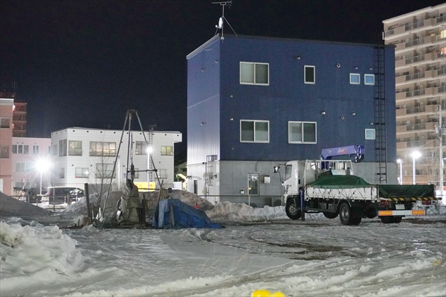 野幌駅北口駅前空き地でボーリング工事