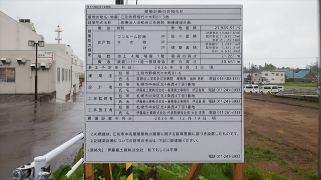 医療法人渓和会江別病院 新棟建設計画 工事看板