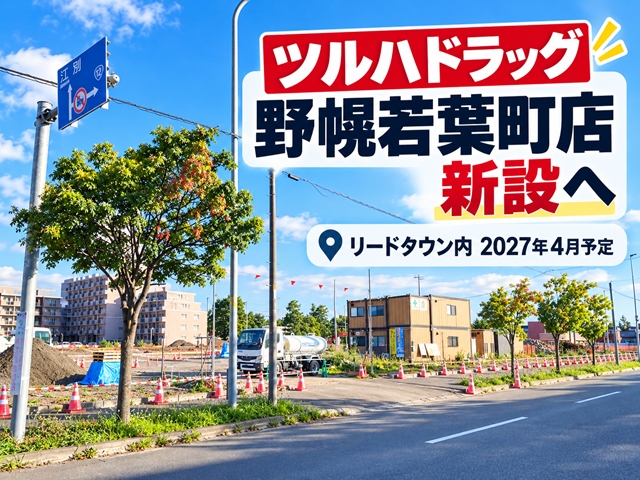 【江別市】「（仮称）ツルハドラッグ野幌若葉町店」新設へ！新分譲地リードタウン内に2027年4月予定