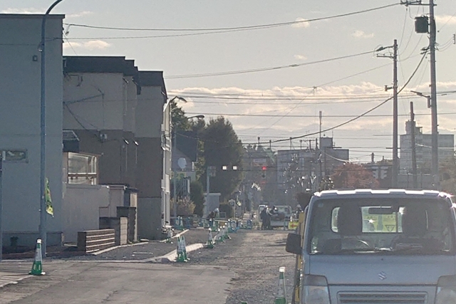 野幌町48号道路通行止めの様子（8丁目通り側から）