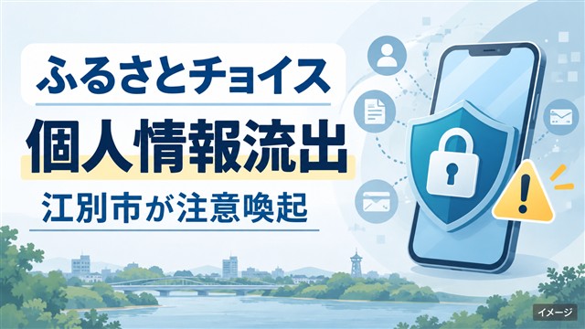 ふるさとチョイスの個人情報流出と江別市の注意喚起を伝えるイメージ画像