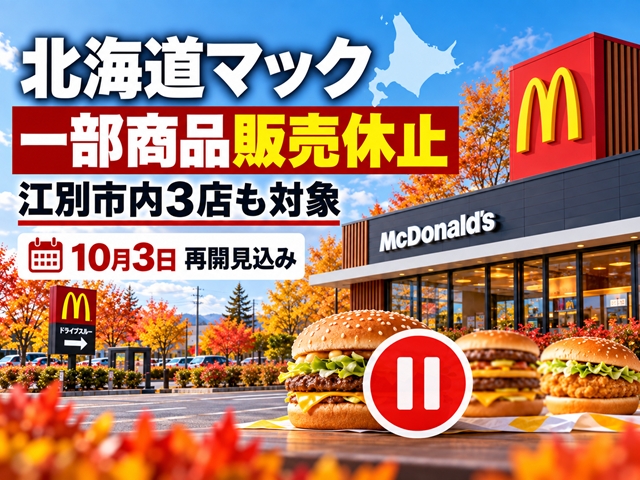 【江別市】北海道のマクドナルド全91店舗で「ハンバーガー」など販売休止　江別市内3店舗も対象、10月3日再開見込み