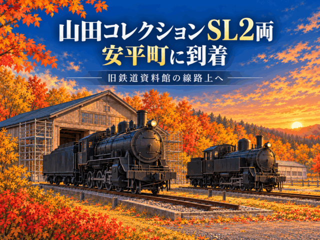 【江別市】山田コレクションのSL2両が安平町に到着!9615号・美唄4号が旧鉄道資料館の線路上へ