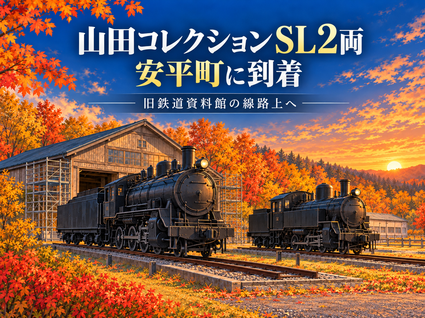 【江別市】山田コレクションのSL2両が安平町に到着！9615号・美唄4号が旧鉄道資料館の線路上へ